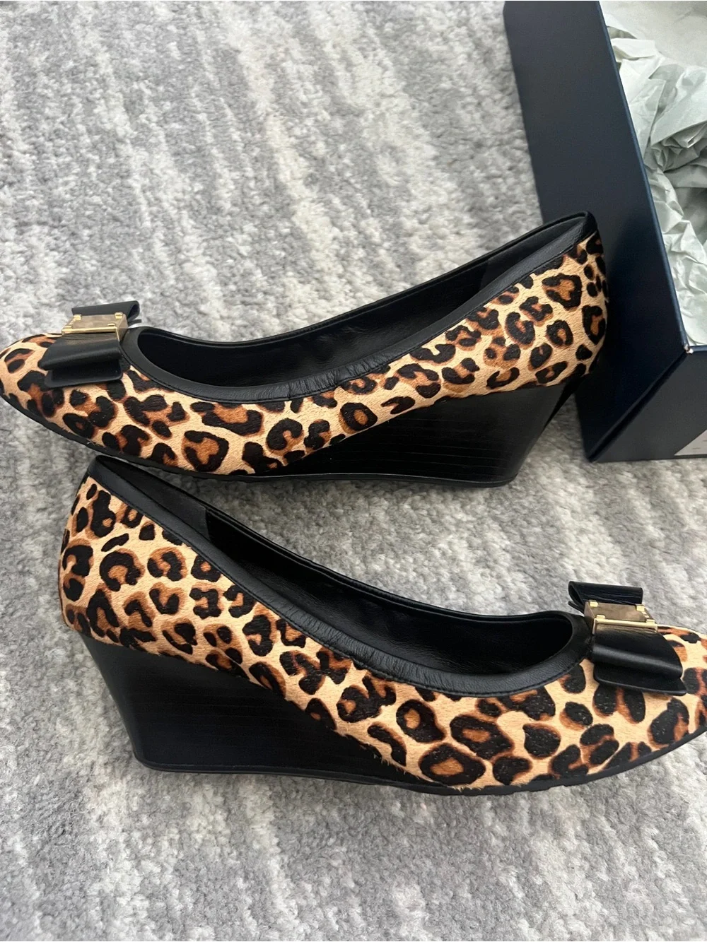 Cole Haan Leopard-Print wedge with bow - NWT